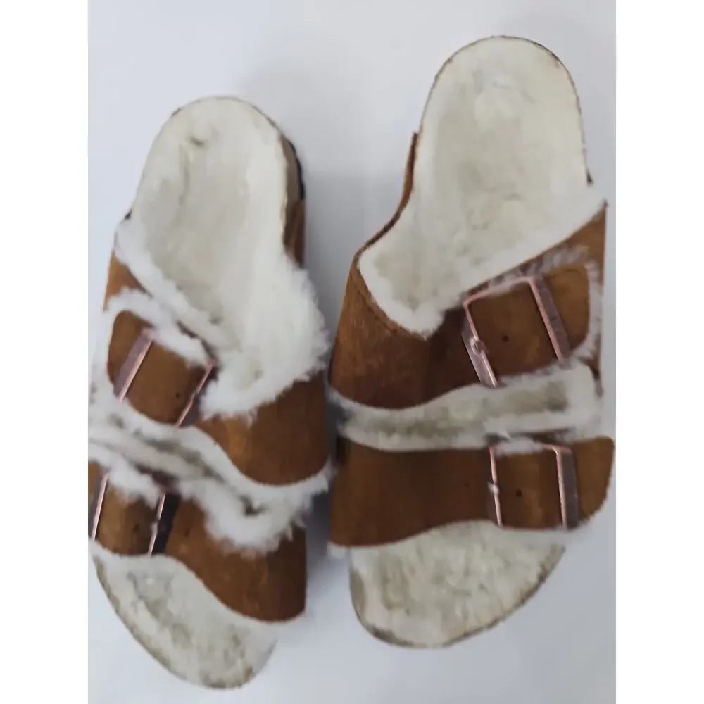 Birkenstock Arizona Shearling Suede Buckle Sandals Size 38/ 7